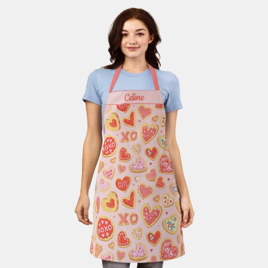 Whimsical Sugar Cookie Heart Design in het roze Schort (Gedragen)