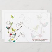 Whimsical Summer Birds Swirls Moderne Natuur Vines Briefpapier (Voorkant / Achterkant)