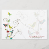 Whimsical Summer Birds Swirls Moderne Natuur Vines Briefpapier (Voorkant)