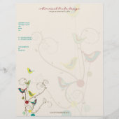 Whimsical Summer Birds Swirls Moderne Natuur Vines Custom Briefhoofd (Voorkant)