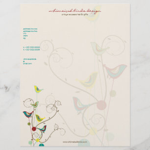 Whimsical Summer Birds Swirls Moderne Natuur Vines Custom Briefhoofd