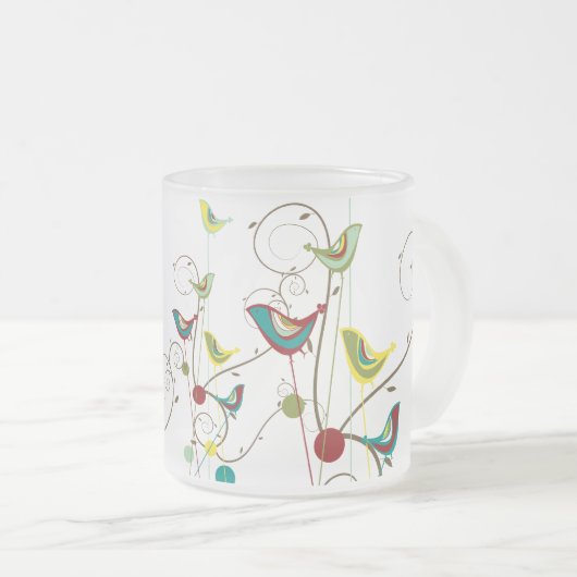 Whimsical Summer Birds Swirls Moderne Natuur Vines Matglas Koffiemok (Voorkant rechts)