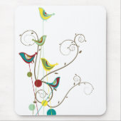 Whimsical Summer Birds Swirls Moderne Natuur Vines Muismat (Voorkant)