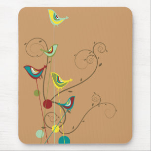 Whimsical Summer Birds Swirls Moderne Natuur Vines Muismat