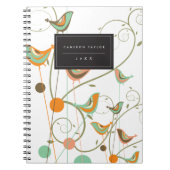 Whimsical Summer Birds Swirls Moderne Natuur Vines Notitieboek (Voorkant)