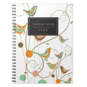 Whimsical Summer Birds Swirls Moderne Natuur Vines Notitieboek