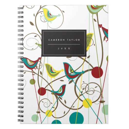 Whimsical Summer Birds Swirls Moderne Natuur Vines Notitieboek (Voorkant)