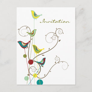 Whimsical Summer Birds Swirls Moderne Natuur Vines Uitnodiging Briefkaart