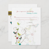 Whimsical Summer Birds & Swirls Wedding RSVP Card (Voorkant / Achterkant)