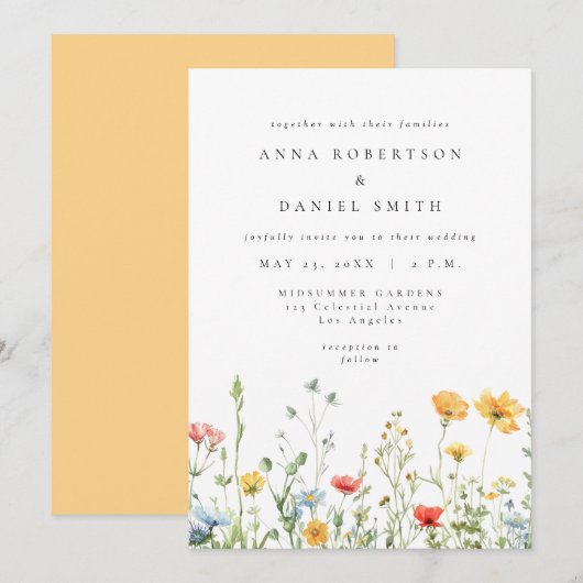 Whimsical Summer Floral Wedding Invitation (Devant / Derrière)