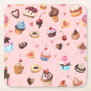 Whimsical Summer Sweets Waterverf Vierkante Kartonnen Onderzetter
