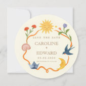 Whimsical Sun and Moon Round Save the Date Kaart (Voorkant)