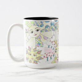 Whimsical sun collage Two-Tone koffiekoffie-mok Tweekleurige Koffiemok