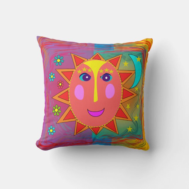 Whimsical Sun Moon en Stars Pillow Kussen (Voorkant)