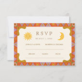 Whimsical Sun & Moon Funky Border Wedding RSVP Kaartje (Voorkant)