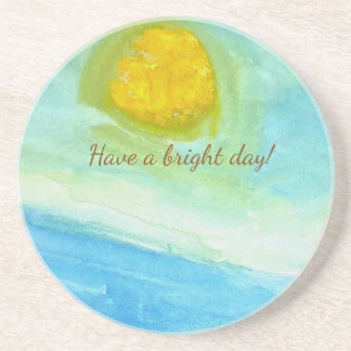 Whimsical Sun Watercolor "Have a Bright Day" Zandsteen Onderzetter