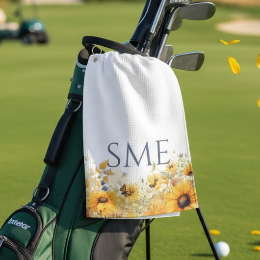 Whimsical Sunflower Meadow Monogram – Golfhanddoek