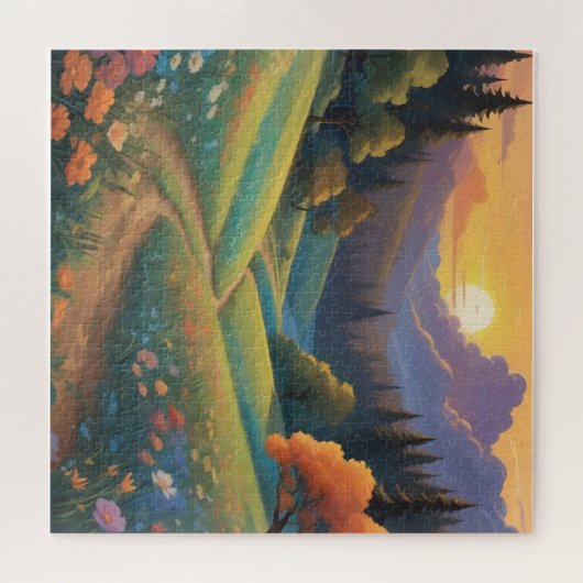 Whimsical Sunset Hills Kleurrijk landschap Legpuzzel (Horizontaal)