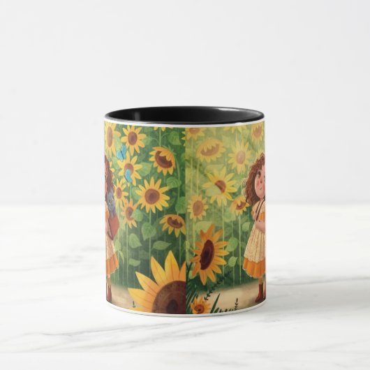 Whimsical Sunshine Girl with Cat – Kind Ones Coffe Mok (Midden)