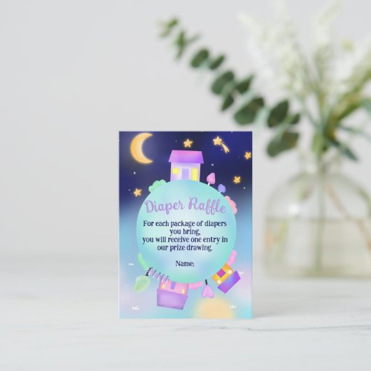 Whimsical sunshine sterren and moon diaper raffle informatiekaartje (Staand voorkant)