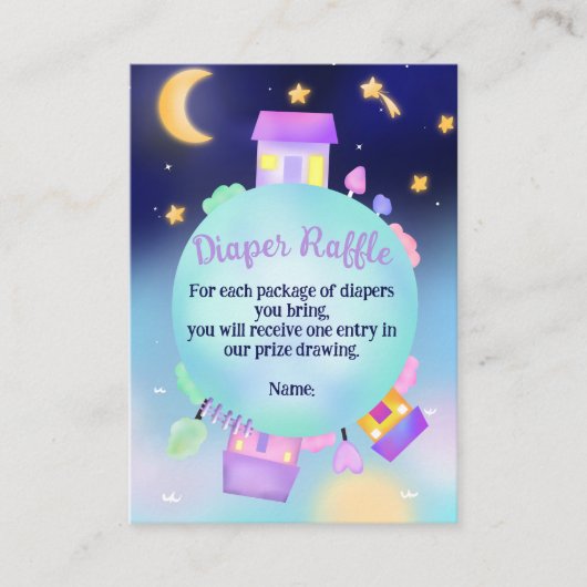 Whimsical sunshine sterren and moon diaper raffle informatiekaartje (Voorkant)