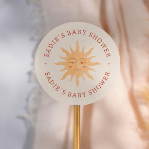 Whimsical Sunshine Vintage Zon Baby Shower Ronde Sticker