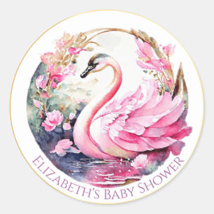Whimsical Swan Baby shower Ronde Stickers