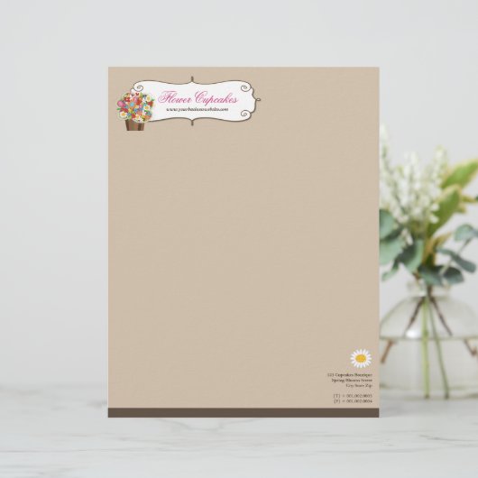 Whimsical Sweet Cupcake Spring Flowers Floral Chic Briefhoofd Ontwerp (Staand voorkant)