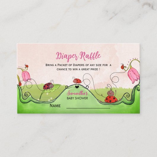 Whimsical Sweet Little Lady Ladybug Diaper Raffle  Informatiekaartje (Voorkant)