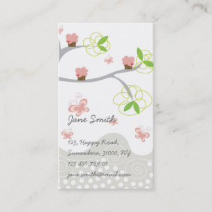 Whimsical Sweet Pink Cupcakes on Tree Butterfly Visitekaartje