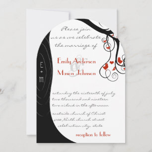 Whimsical Swirl Black & Red Birds in een boom Kaart