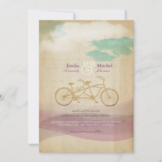 Whimsical Tandem Bicycle Waterverf Custom Wedding Kaart (Voorkant)