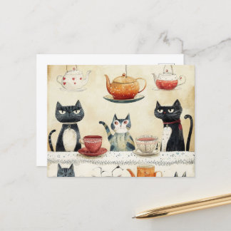 Whimsical Tea Pot Katten Briefkaart