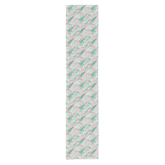 Whimsical Teal Christmas Trees on Pink Korte Tafelloper (Voorkant)