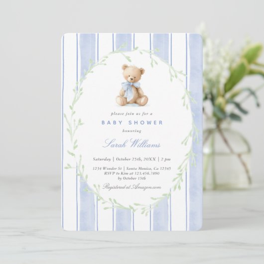 Whimsical Teddy Bear Baby Shower Boy Kaart (Staand voorkant)