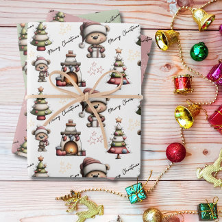 Whimsical Teddy Bear Christmas  Inpakpapier Vel