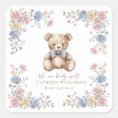 Whimsical Teddy Bear Floral Baby Shower Sticker (Devant)