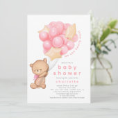 Whimsical Teddy Girls Baby shower Invitation (Debout devant)