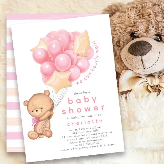 Whimsical Teddy Girls Baby shower Invitation