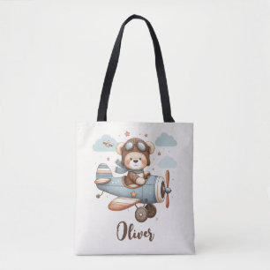 Whimsical teddybeer piloot gepersonaliseerd draagtas