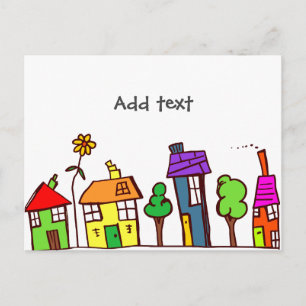 Whimsical-tekening, Small Town, VS-sjabloon Briefkaart