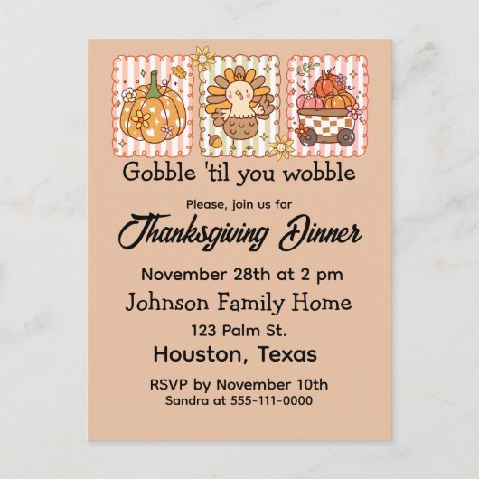 Whimsical Thanksgiving Dinner Invitation Briefkaart (Voorkant)