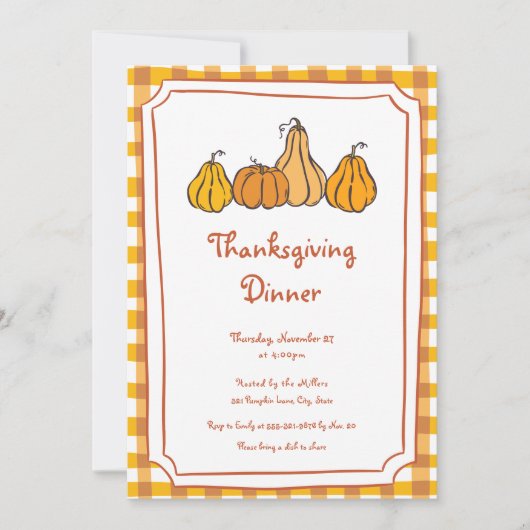 Whimsical Thanksgiving Dinner Invitation Kaart (Voorkant)