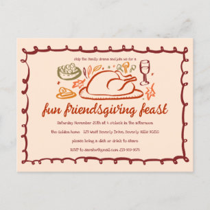 Whimsical Thanksgiving Friendsgiving Dinner Custom Briefkaart