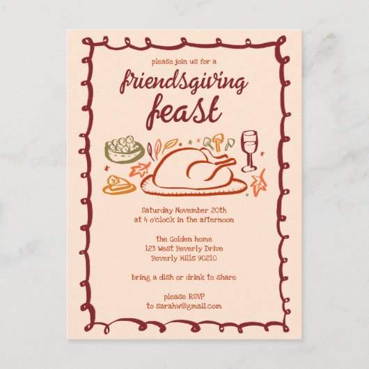 Whimsical Thanksgiving Friendsgiving Dinner Custom Briefkaart (Voorkant)