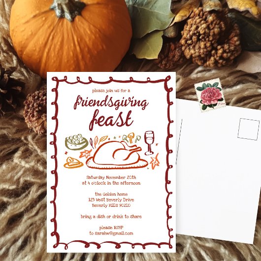 Whimsical Thanksgiving Friendsgiving Dinner Custom Briefkaart