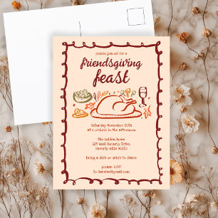 Whimsical Thanksgiving Friendsgiving Dinner Custom Briefkaart