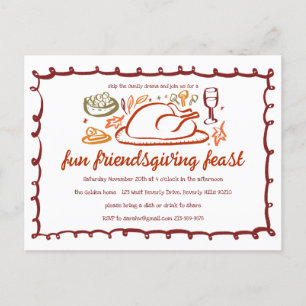 Whimsical Thanksgiving Friendsgiving Dinner Custom Briefkaart