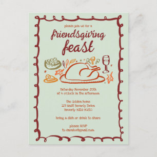 Whimsical Thanksgiving Friendsgiving Dinner Custom Briefkaart