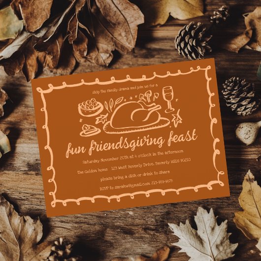 Whimsical Thanksgiving Friendsgiving Dinner Custom Kaart